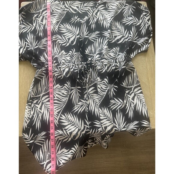 Mario Serrani Italy Womens Swim Coverup L Tropical Black White Quality V-Neck - Picture 7 of 8